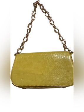Zara Yellow Croc-Embossed Shoulder Bag with Gold Chain